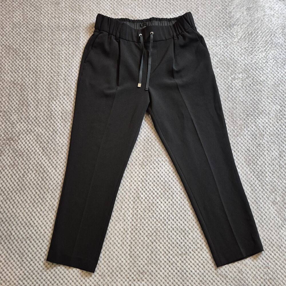 ATM Women Trouser Pants Elastic Waist Pleated Black Medium Pockets Ankle Luxe